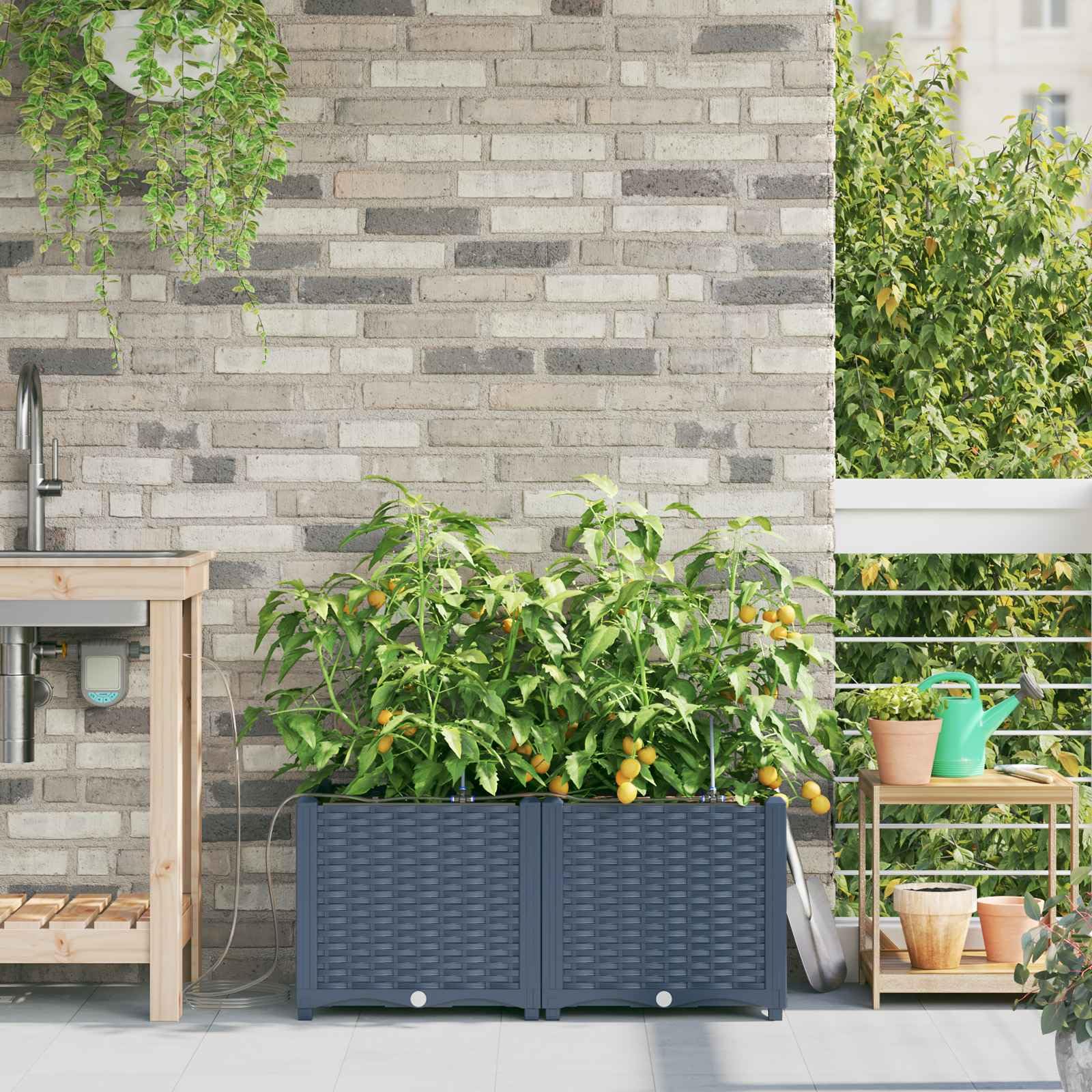 Maceta rectangular gris 80 x 40 x 37,5 cm PP 2 unidades | Resistente a la intemperie, diseño moderno, para terraza y jardín, fácil montaje
