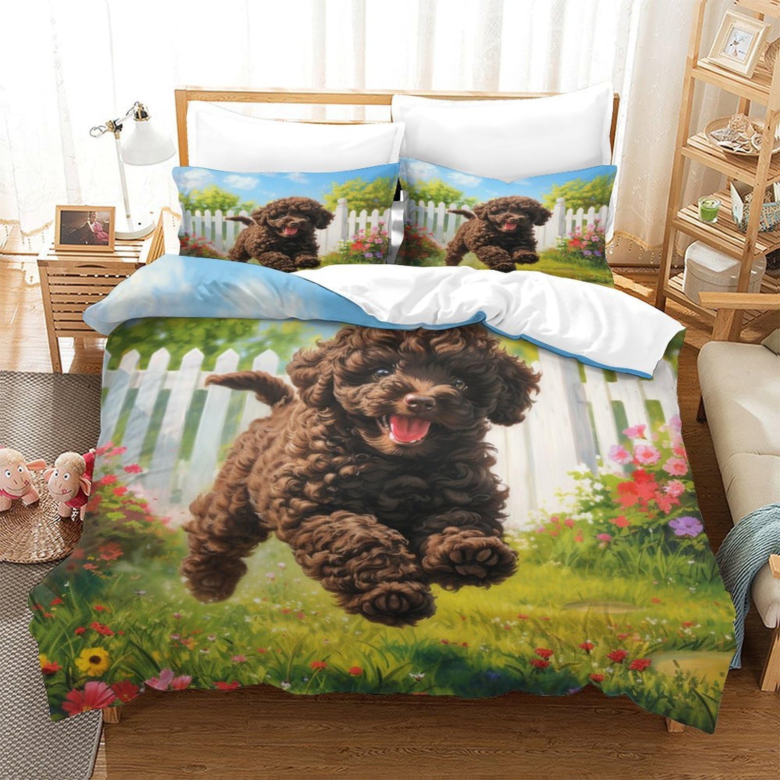 Tnfhsoft Men's Cockapoo Dog-1 Cockapoo Dog Duvet Cover 3D Unique Quirky Gifts Bedding Linen Gifts For Adult Child Quilt Cover With Pillowcases Soft Microfiber Comforter Cover Single（140X200cm）