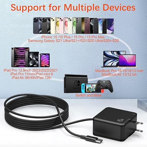 Miniatura 6 de Cargador rápido de 45 W, cargador USB C con cable de carga de 6 pies, cargador de viaje portátil para Nintendo SwitchLiteOLEDDock, Tablet PC,