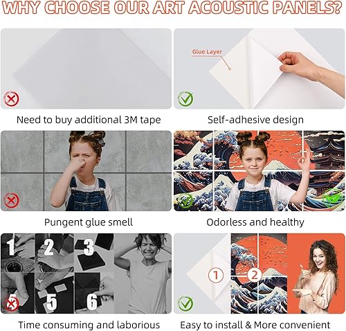 Miniatura 7 de 8 paneles de pared acústicos artísticos, paneles de pared autoadhesivos insonorizados de 48 x 32 pulgadas, panel de absorción de sonido de alta