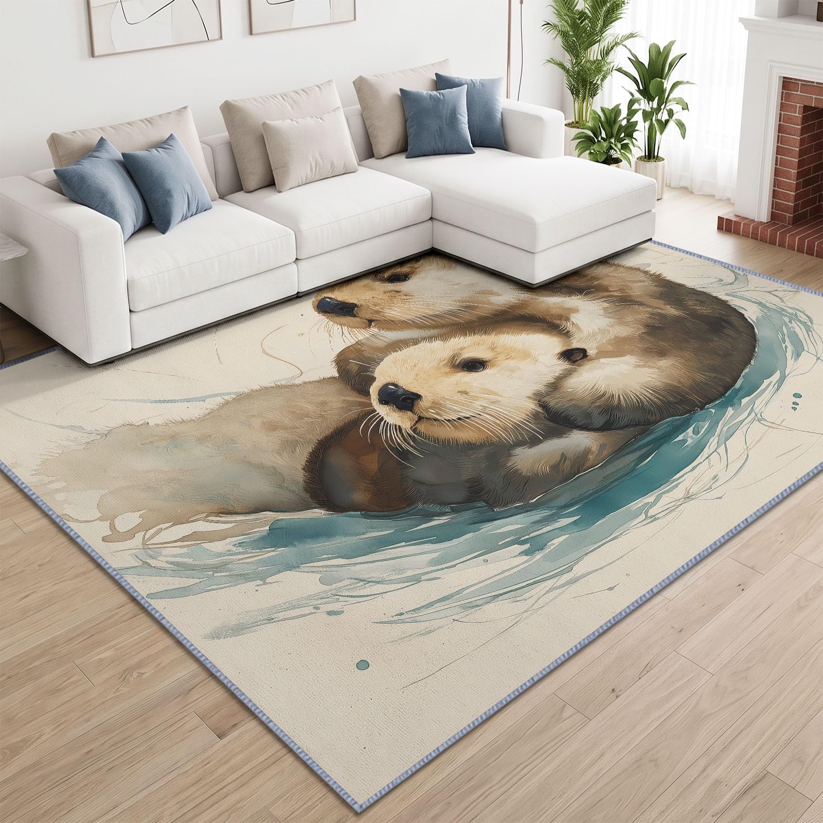 Miękki dywan flanelowy 140 x 200 cm Fotografia zwierzęta Wydry Uroczy nowoczesny dywan do salonu, antypoślizgowy i nadający się do prania w pralce - idealny do sypialni, przedpokoju - krótkie włosie
