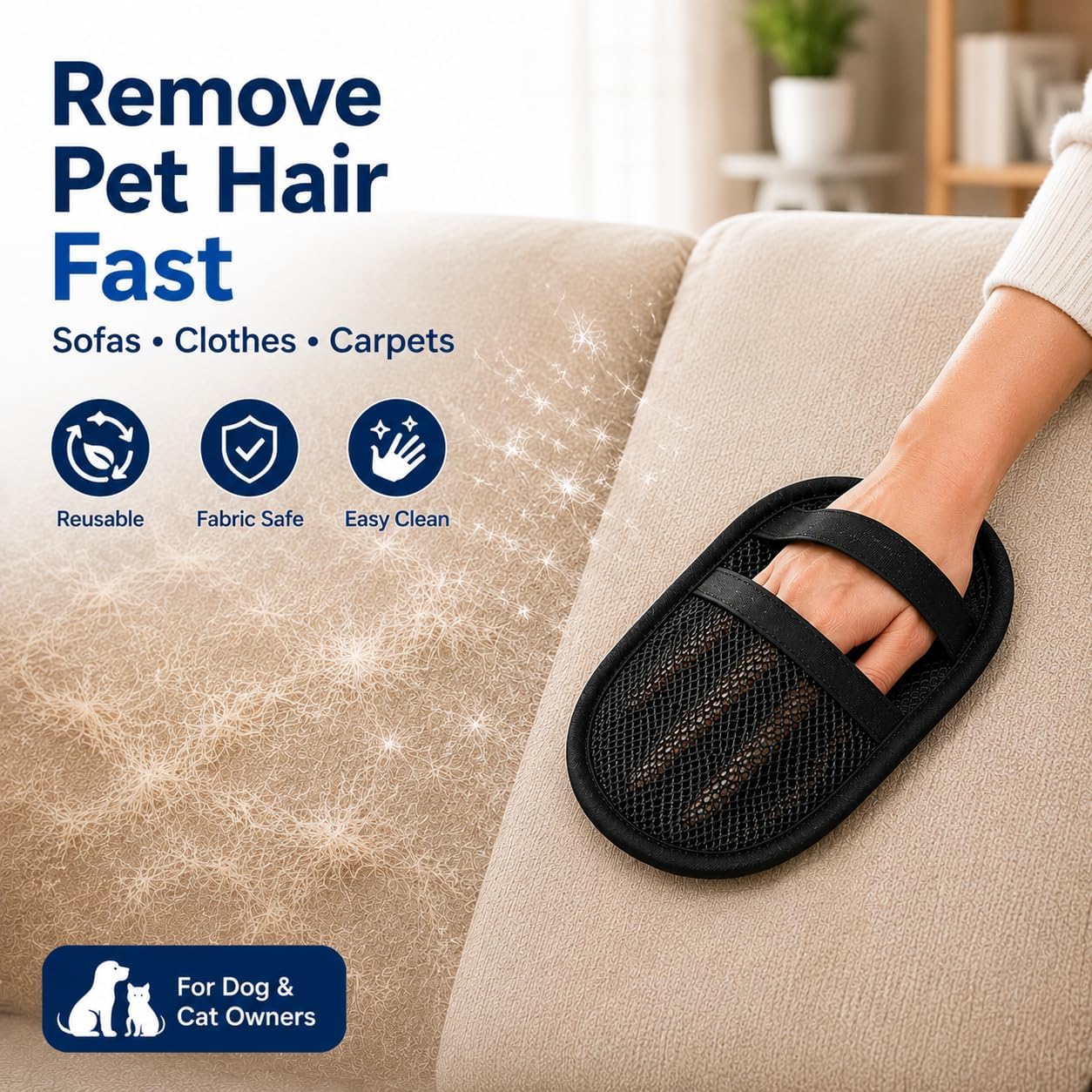 Pet Hair Remover Glove 2-Pack for Couch, Carpet, Bed & Clothing, Reusable Electrostatic Tool for Cat & Dog Hair image 4