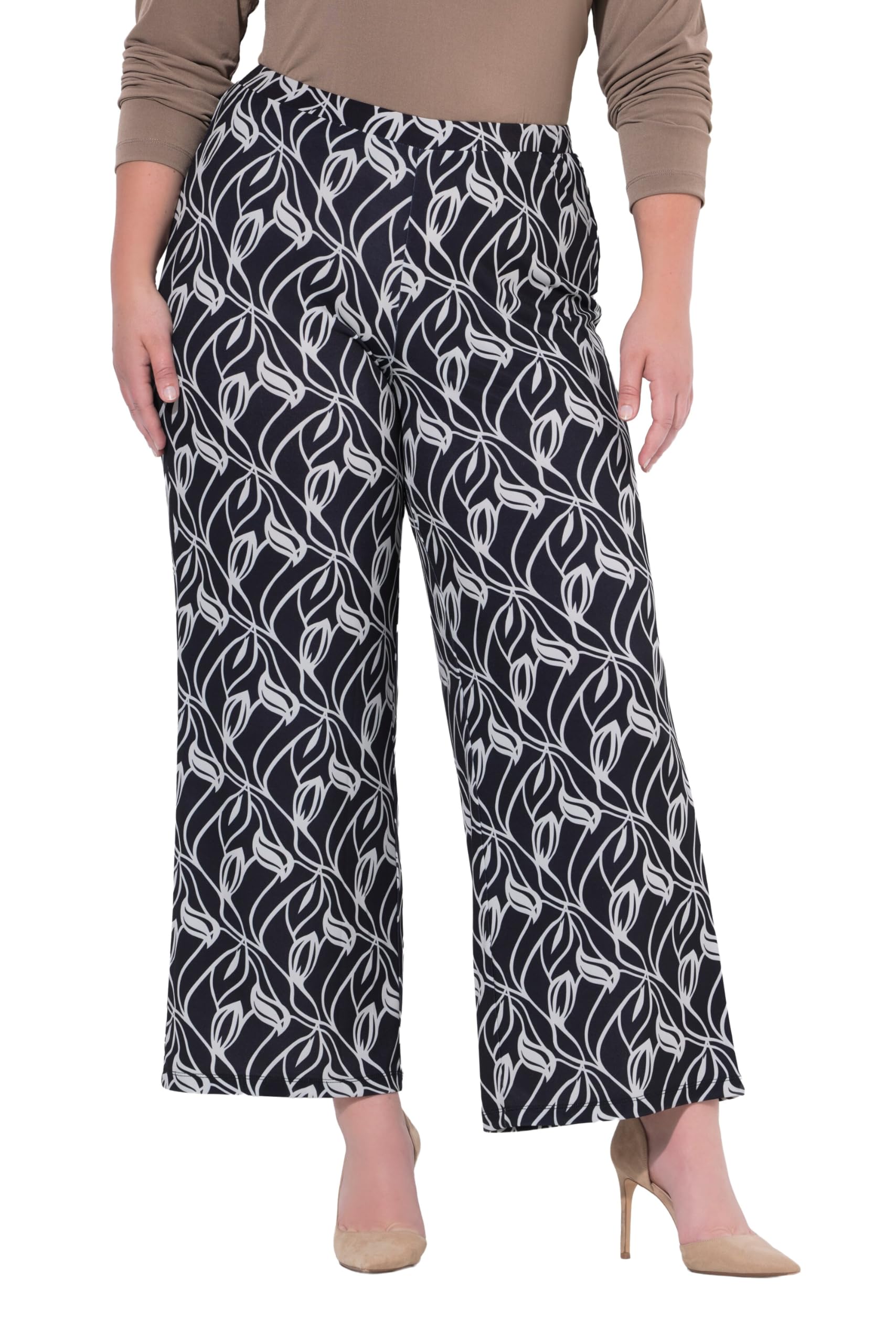 Ulla Popken Damen große Größen Übergrößen Plus Size Jerseyhose, weites, gerades Bein, Elastikbund 844678