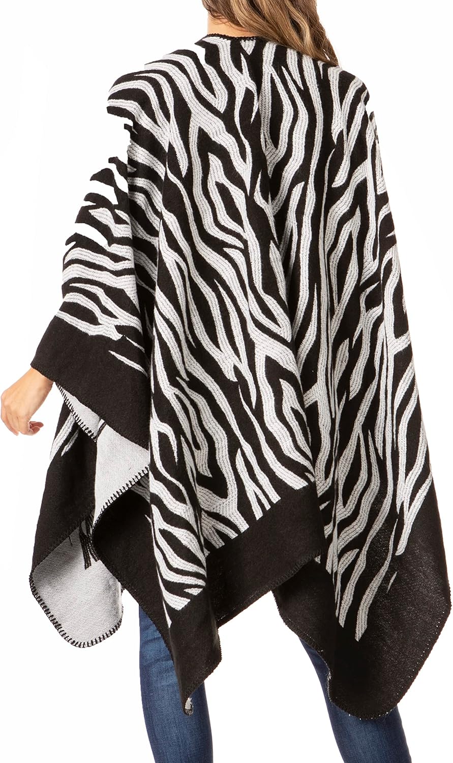 Sakkas Lupe Womens Reversible Poncho Wrap Cape Shawl Sweater Coat Cardigan Pattern