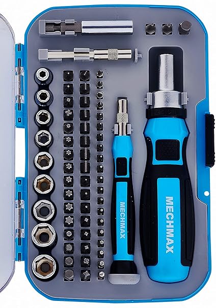 MECHMAX Ratcheting Screwdriver Bits & Socket Set 68 Piece, Magnetic Bits with Storage Case for Home, Garage, Apartment, Dorm, Back to School, Electronics Equipment, Bike Repair Projects, and as A Gift