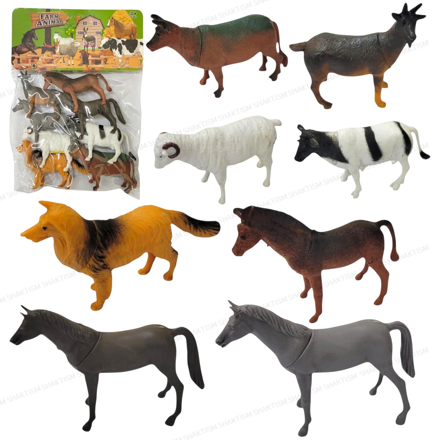 Animal Toy Set for Kids 8Pcs Farm and Wild Life Figures , Educational Plastic Horse Cow Toys Jungle (Farm Animal 8Pc)