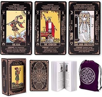 Tarot Cards for Beginners, Classic Tarot Deck with Meanings, Durable Cards with Guide Book, Black