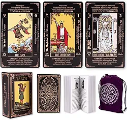 Cartas de tarô para iniciantes, cartas de tarô clássicas com significados, cartas de tarô duráveis com guia para iniciantes (preto)
