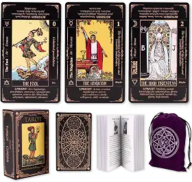 Cartas de tarô para iniciantes, cartas de tarô clássicas com significados, cartas de tarô duráveis com guia para iniciantes (preto)