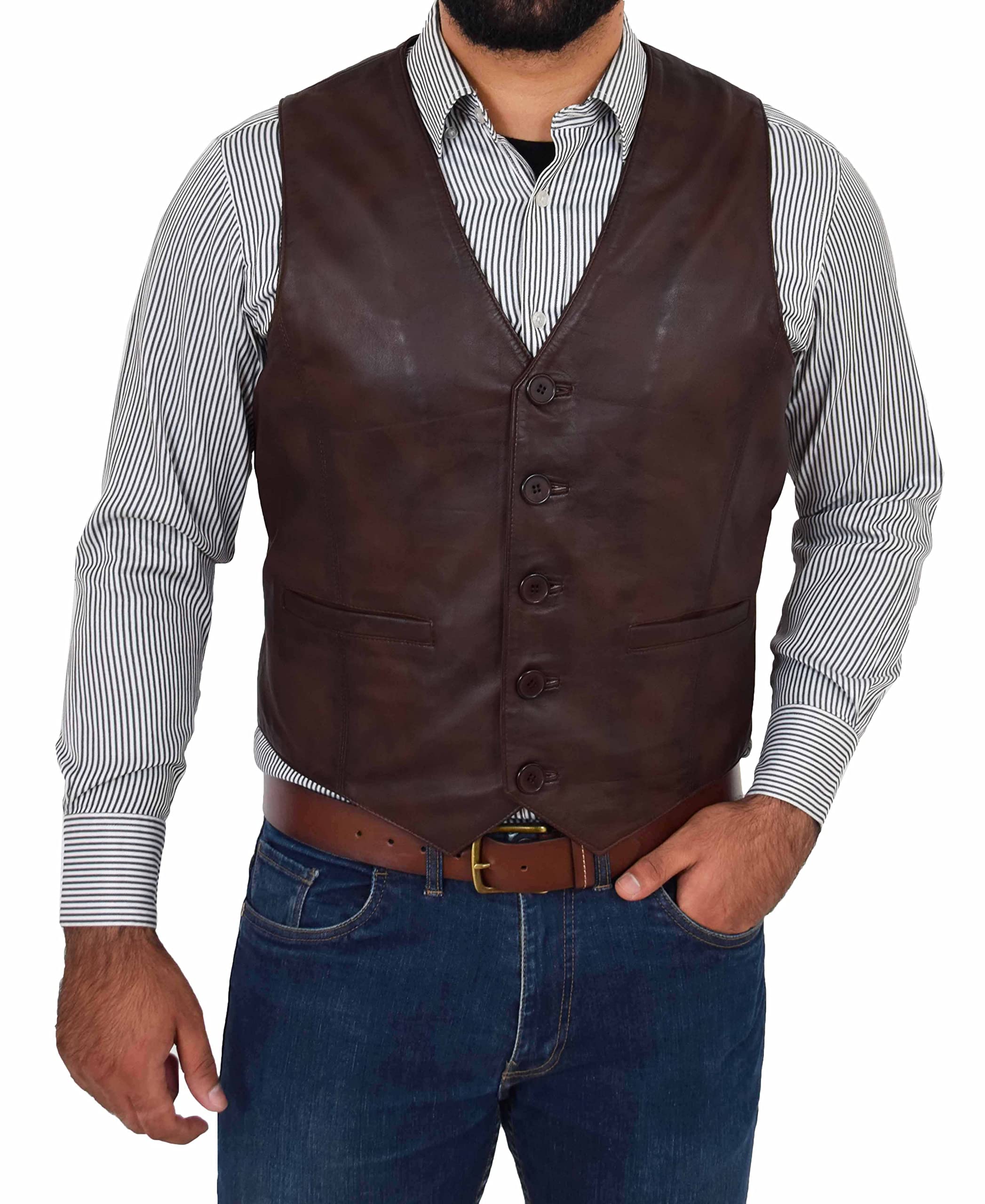 House Of Leather Men's Brown Real Leather Waistcoat Classic Style Vest Nick (3Xl, )