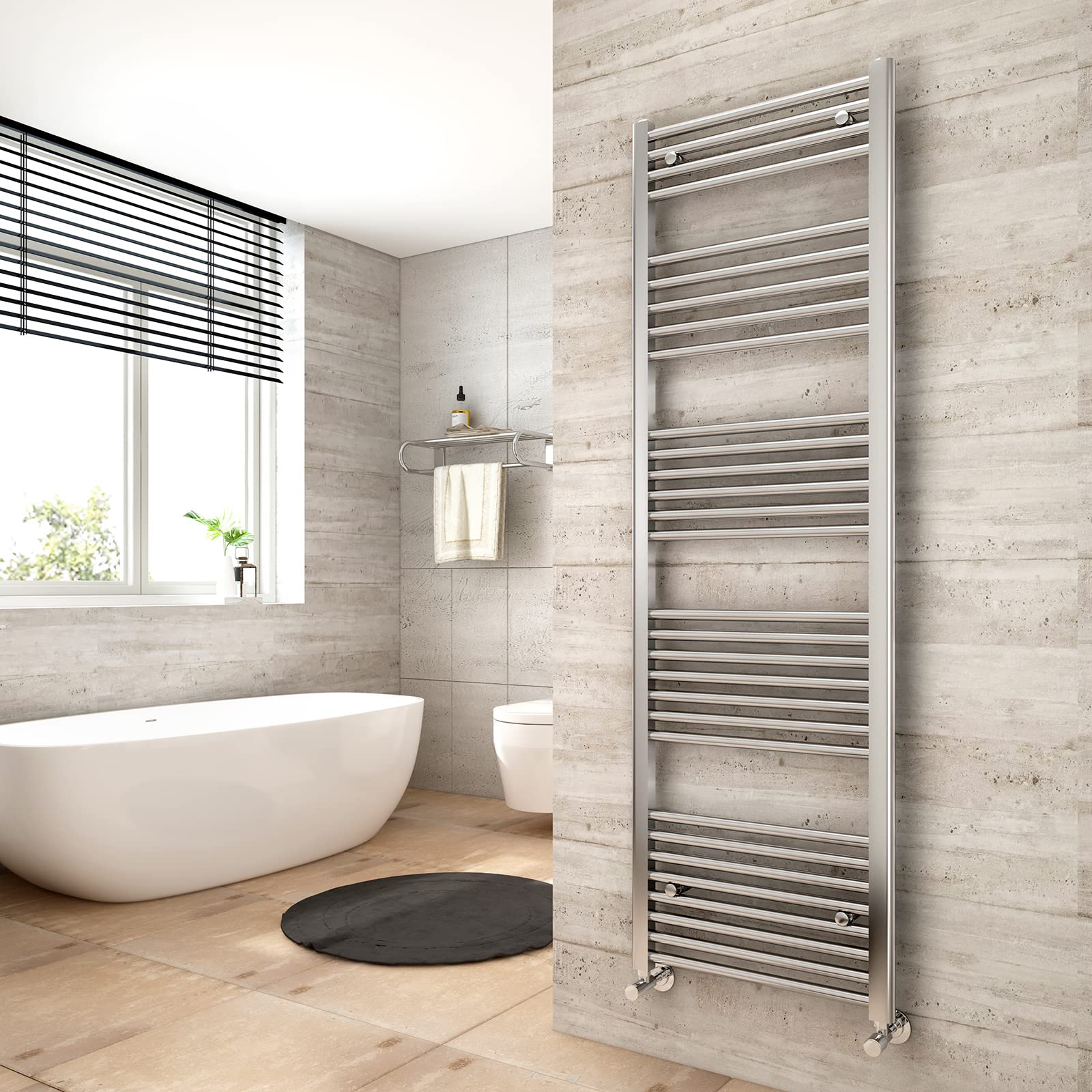 Heilmetz Towel Radiator Towel Rail, 1600 x 500mm Heated Towel Rail Bathroom Radiators, 30 Bars Towel Warmer Central Heating Radiator Chrome