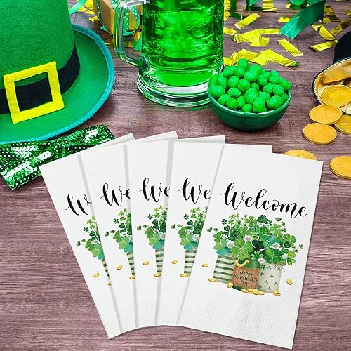 Miniatura 5 de 100 servilletas de papel de tréboles para el día de San Patricio, toallas de mano desechables de 3 capas de trébol verde para el hogar, cocina,