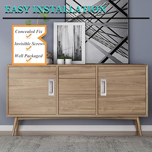 Miniatura 4 de Probrico Paquete de 2 tiradores rectangulares empotrados de níquel cepillado para puertas correderas empotradas, manijas de acero inoxidable para