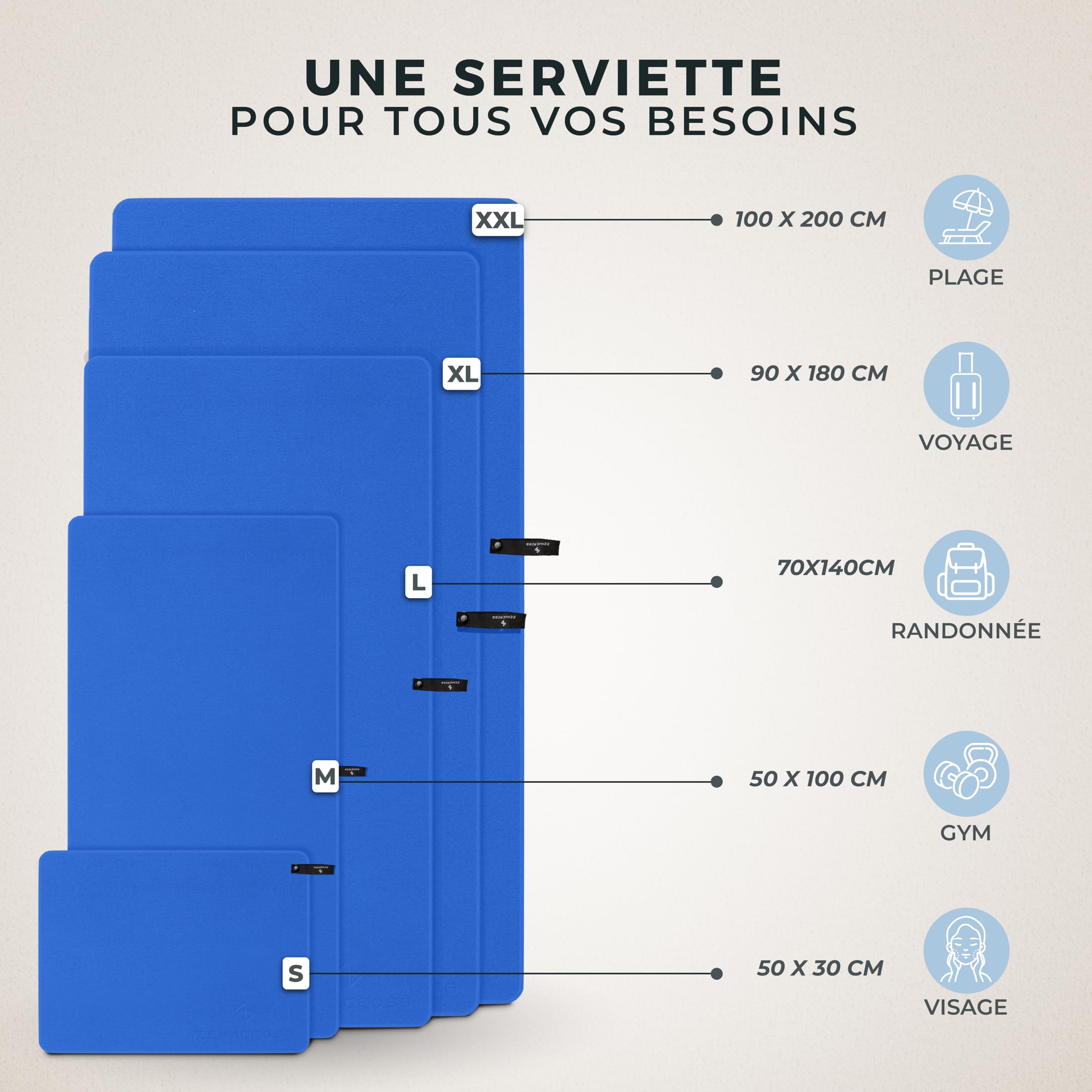 Serviette Microfibre XXL 100x200 Cm Avec Sac De Transport - Séchage Rapide Noir - Sport, Plage & Voyage