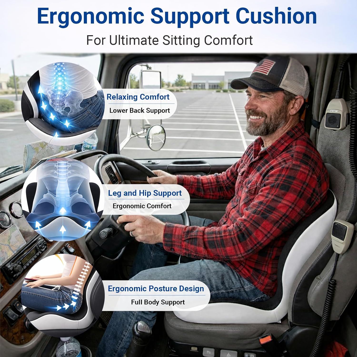 Memory Foam Ergonomic Seat Cushion Set - Lumbar Pillow with Back Support | Non-Slip L-Shape Design for Office Chair, Truck, Car Seat | Posture Support, Comfort for Long Sitting
