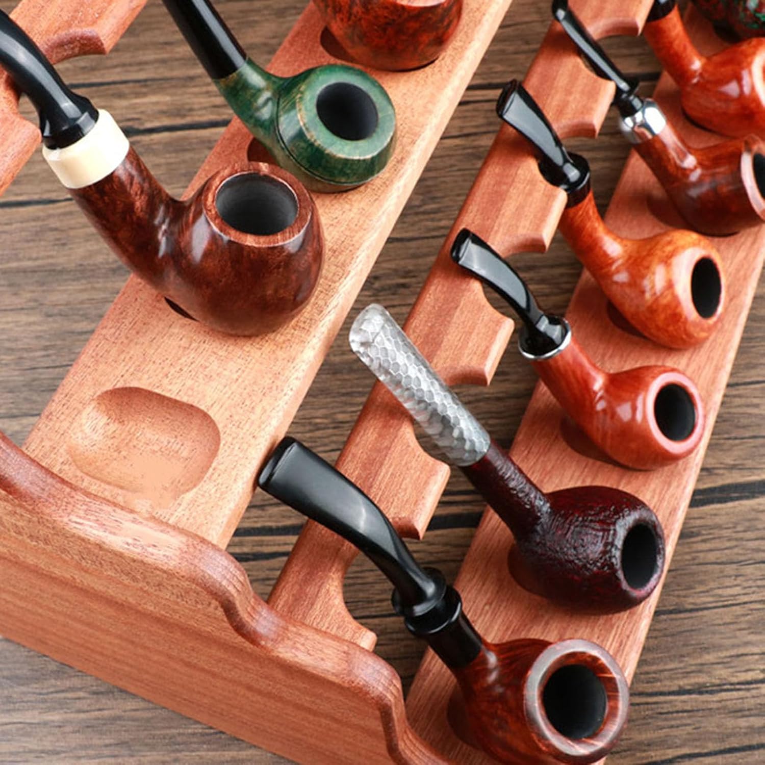 Tobacco Smoking Pipe Stand, Solid Wood Pipe Stands, 16 Smoking Pipes Rack Holder, Handmade Pipe Decorative Display Stand Rack Rest(not Included Pipes)