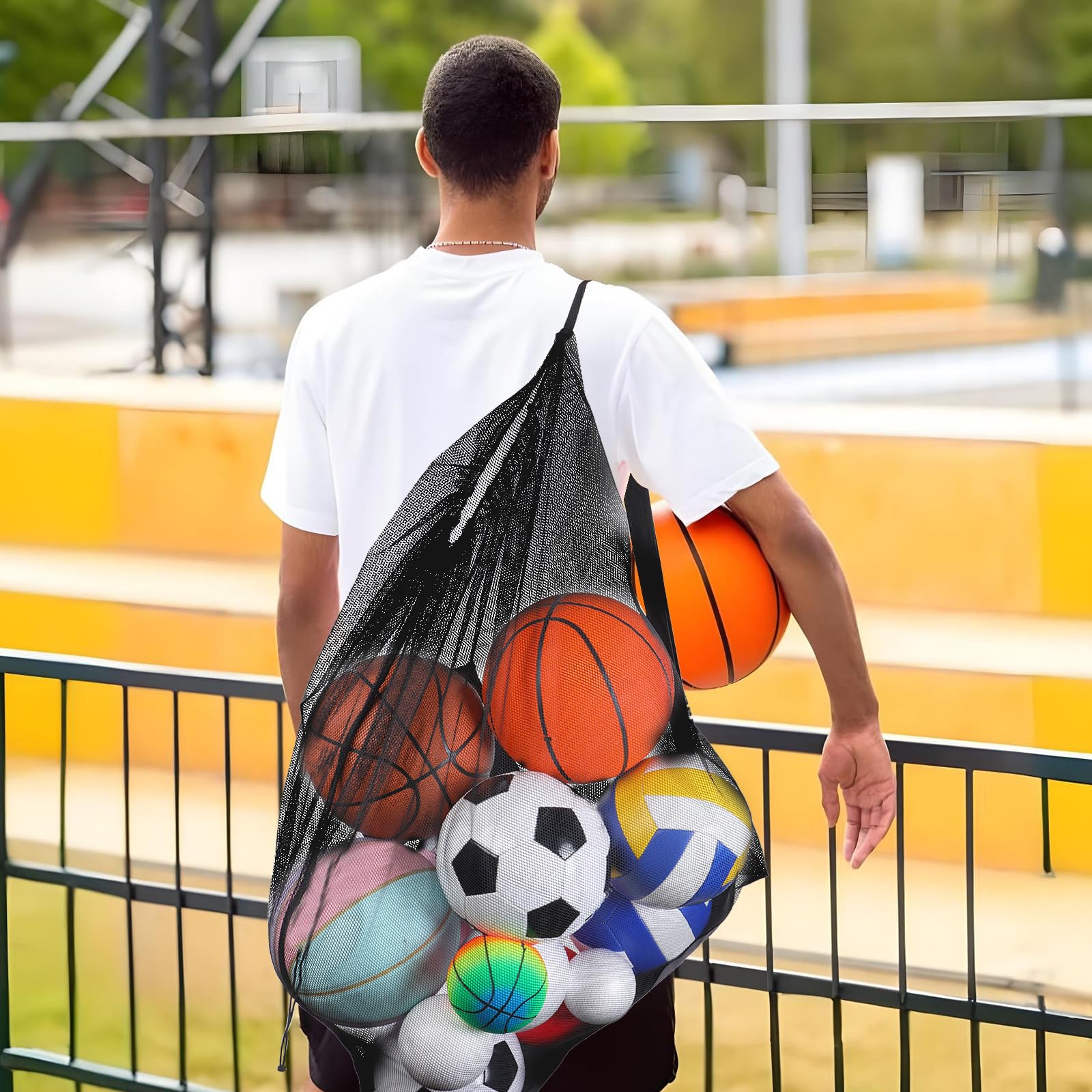 cobee Lot de 6 sacs de ballon de sport extra larges en maille avec poche et cordon de serrage et bandoulière réglable pour équipement de football, volley-ball, natation, 76,2 x 101,6 cm