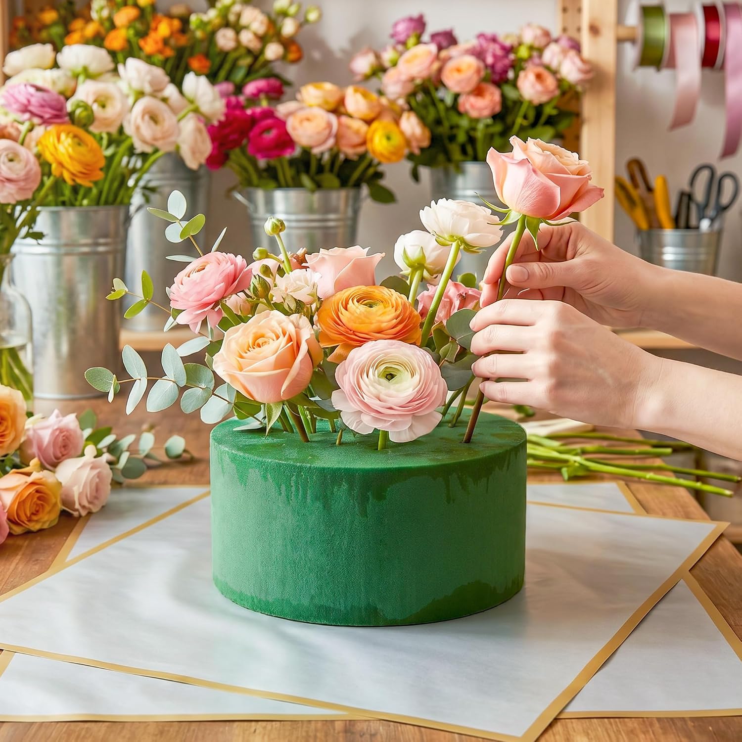 Max Shape 8 Pcs Round Floral Foam Blocks, Large Dry and Wet Styrofoam for Artificial Flowers, Flower Foam Blocks for Wedding Aisle Flower Arrangements and Plant Decorations, 6.5” Diameter (8 pcs)