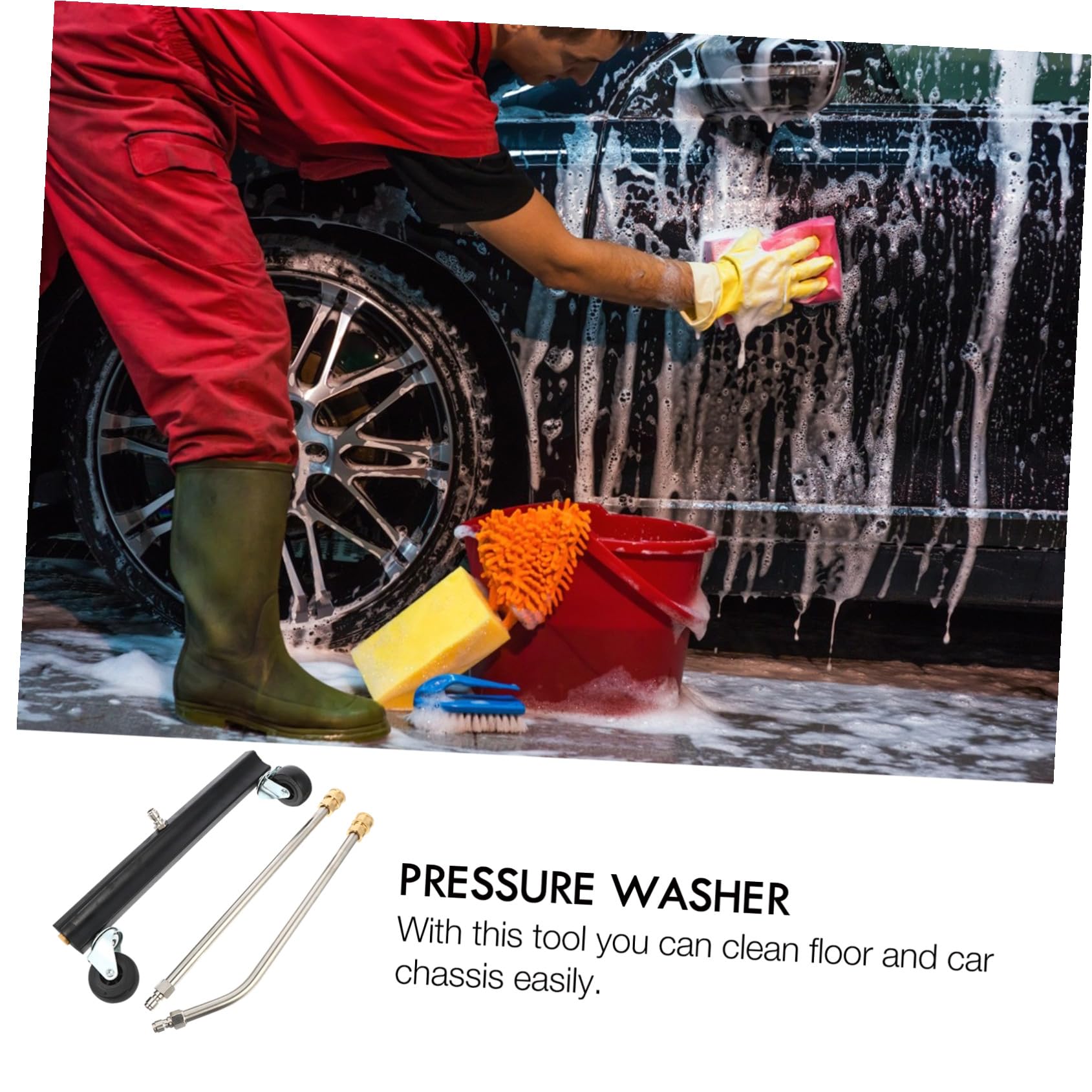 SUPVOX Cepillo para Lavadora de Alta Presión con Rueda Giratoria y Varillas Extensibles Limpiador de Chasis de Coche para Uso Lavado Completo de Automóviles