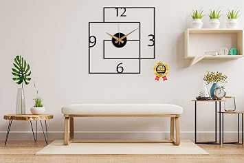 Modern Black Large Metal Wall Clock, Geometric Design Wall Clock, Unique Silent Clock, Horloge Murale, Wall Clock Art, Housewarming Gift Home Decor 19,3 Inches / 49 cm