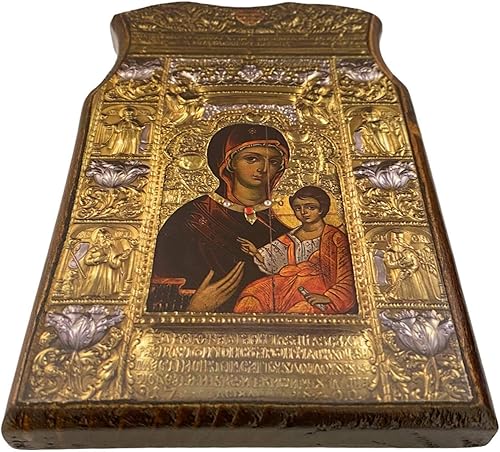 Miniatura 2 de Mastic of Chios Icono de madera bendecido griego cristiano ortodoxo hecho a mano Virgen María Soumela madera maciza (5.1 in o 5,2 in)