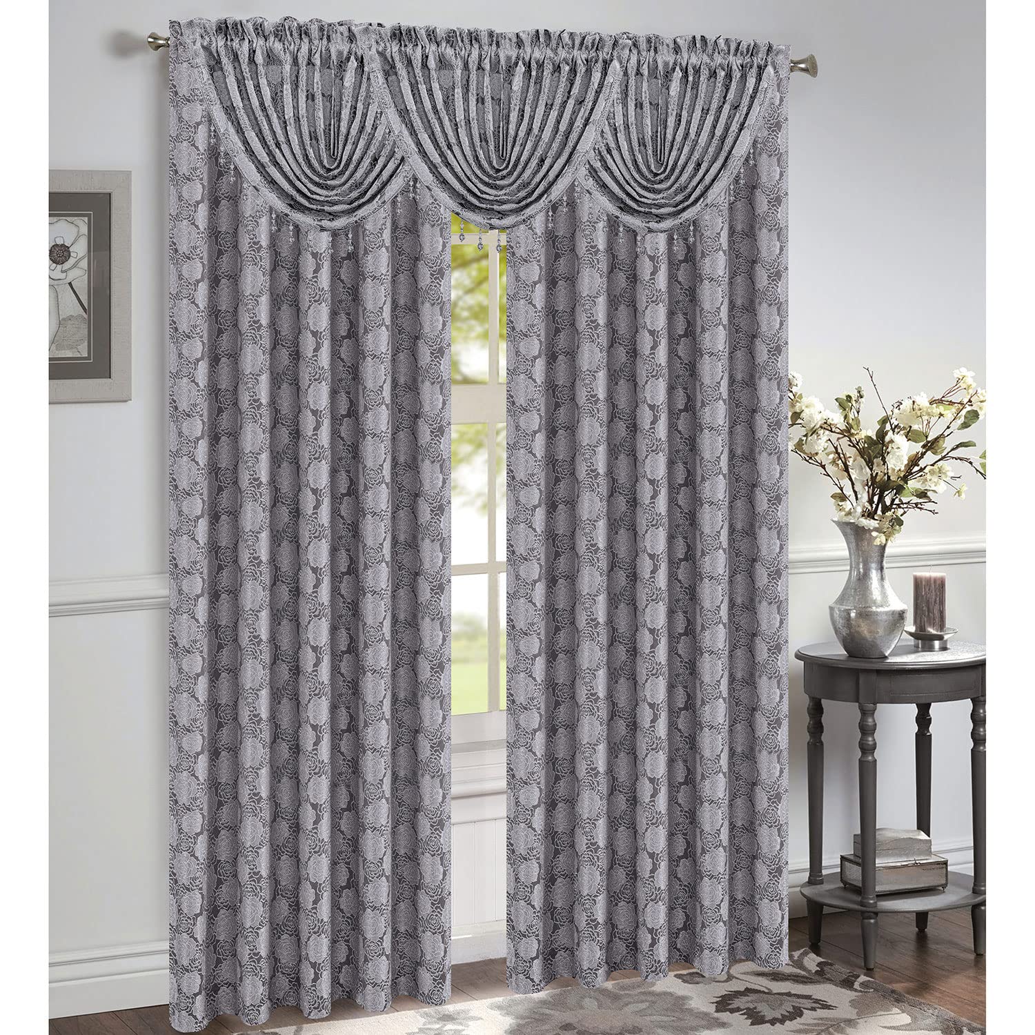 Amazon.com: PREMIUS Margie Jacquard Rod Pocket Window Panel, Silver ...