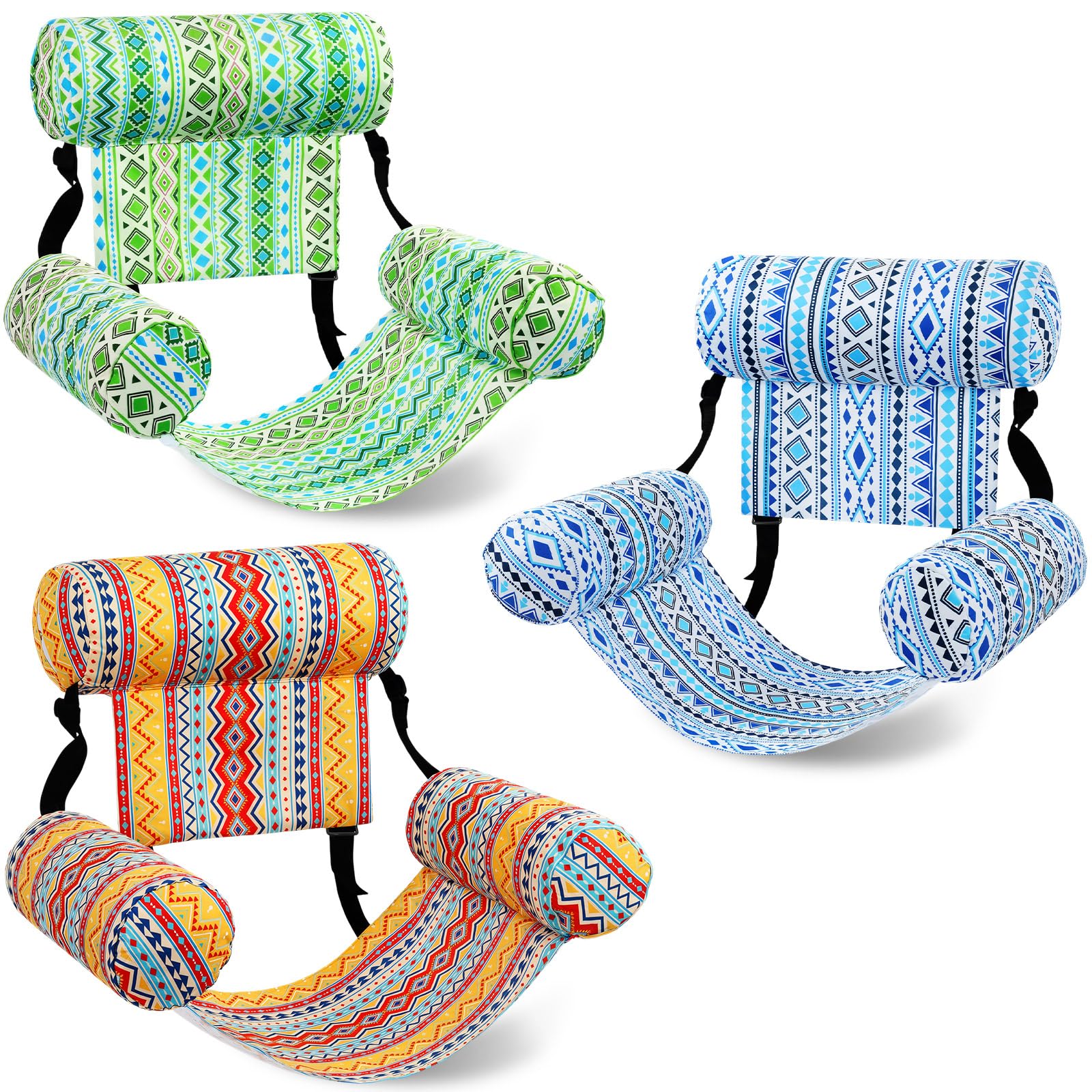 Sonwyoung 3 Pack Inflatable Pool Floats Chairs Adult Floating Lounge Summer Chair Adjustable Hammock Water Floating Chair Swimming for Party Beach Water Lake Fun (Boho Style,Bright Color)