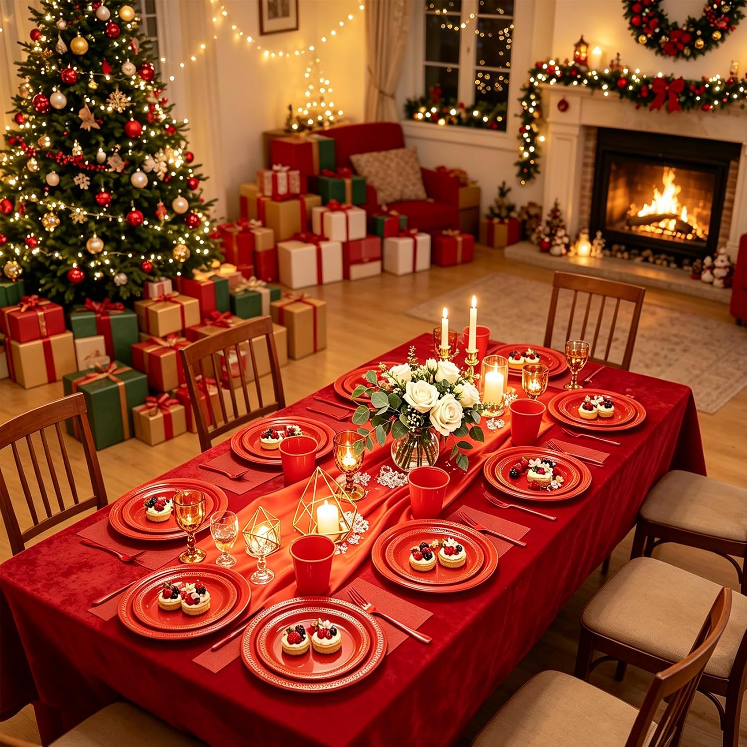 Red Plastic Party Plates Set 30 Guest Disposable Red Party Supplies image 5