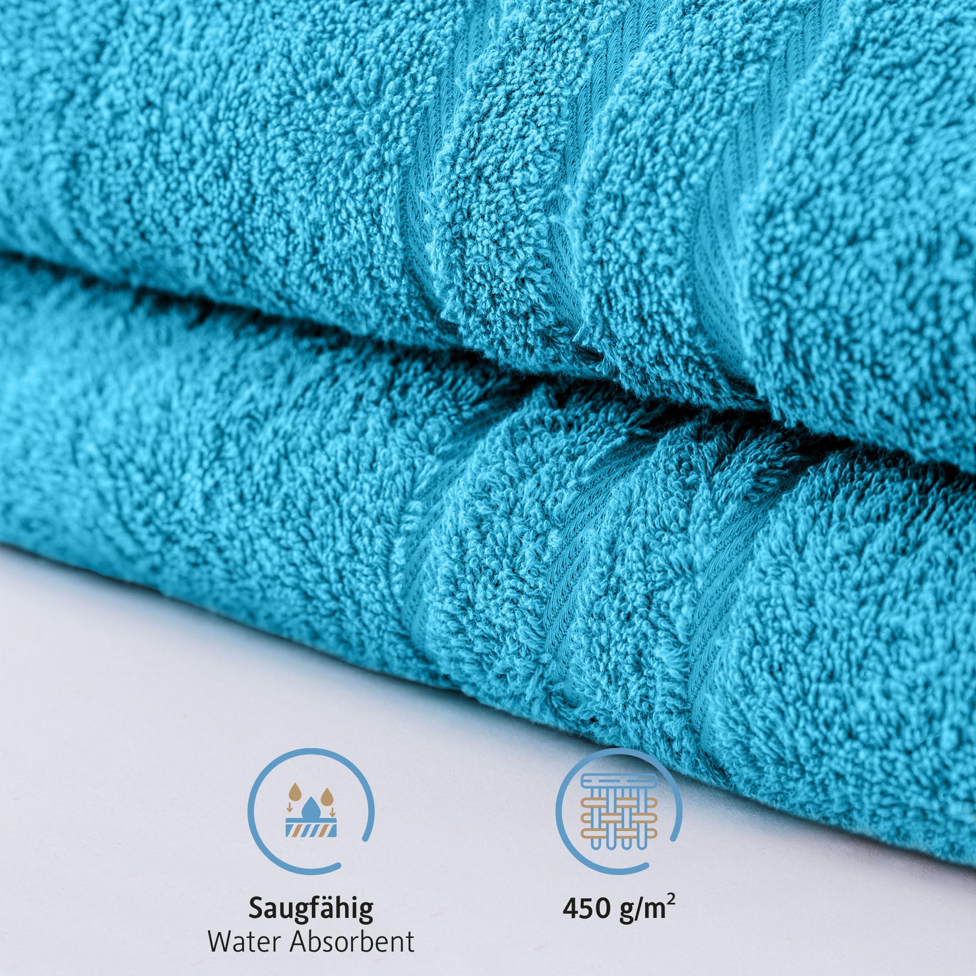 Komfortec Asciugamani 2 per Sauna 70x200 cm in 100% Cotone,470 g/m², Asciugamano Doccia Grande, Morbido, Asciugatura Rapida, Turchese