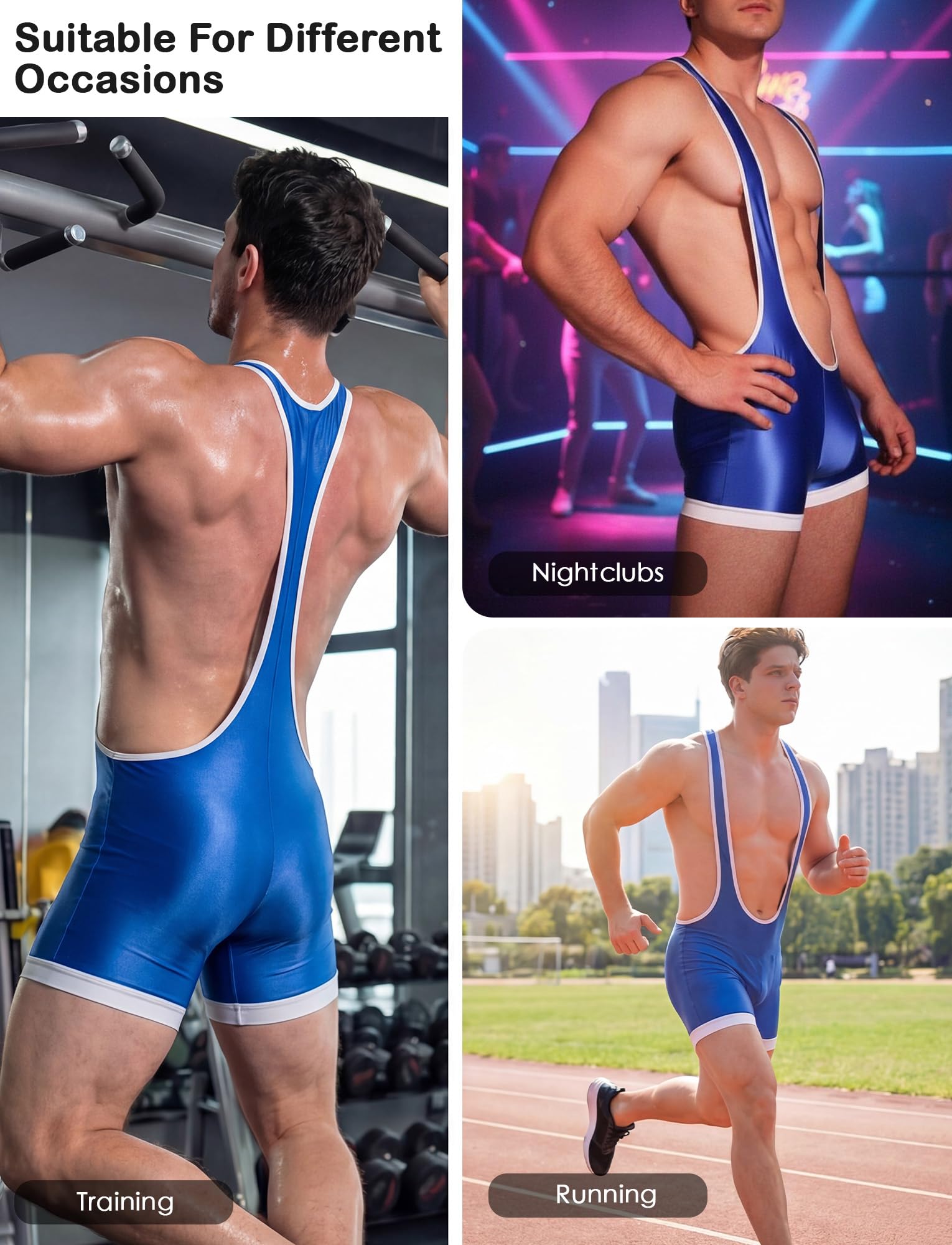 FEOYA Herren Glänzende Wrestling Singlet Ärmellose Sportunterwäsche Athletic Supporters Slim Fit Sport Unterwäsche Bodysuit Jumpsuit Männer Active Fitness Outfit