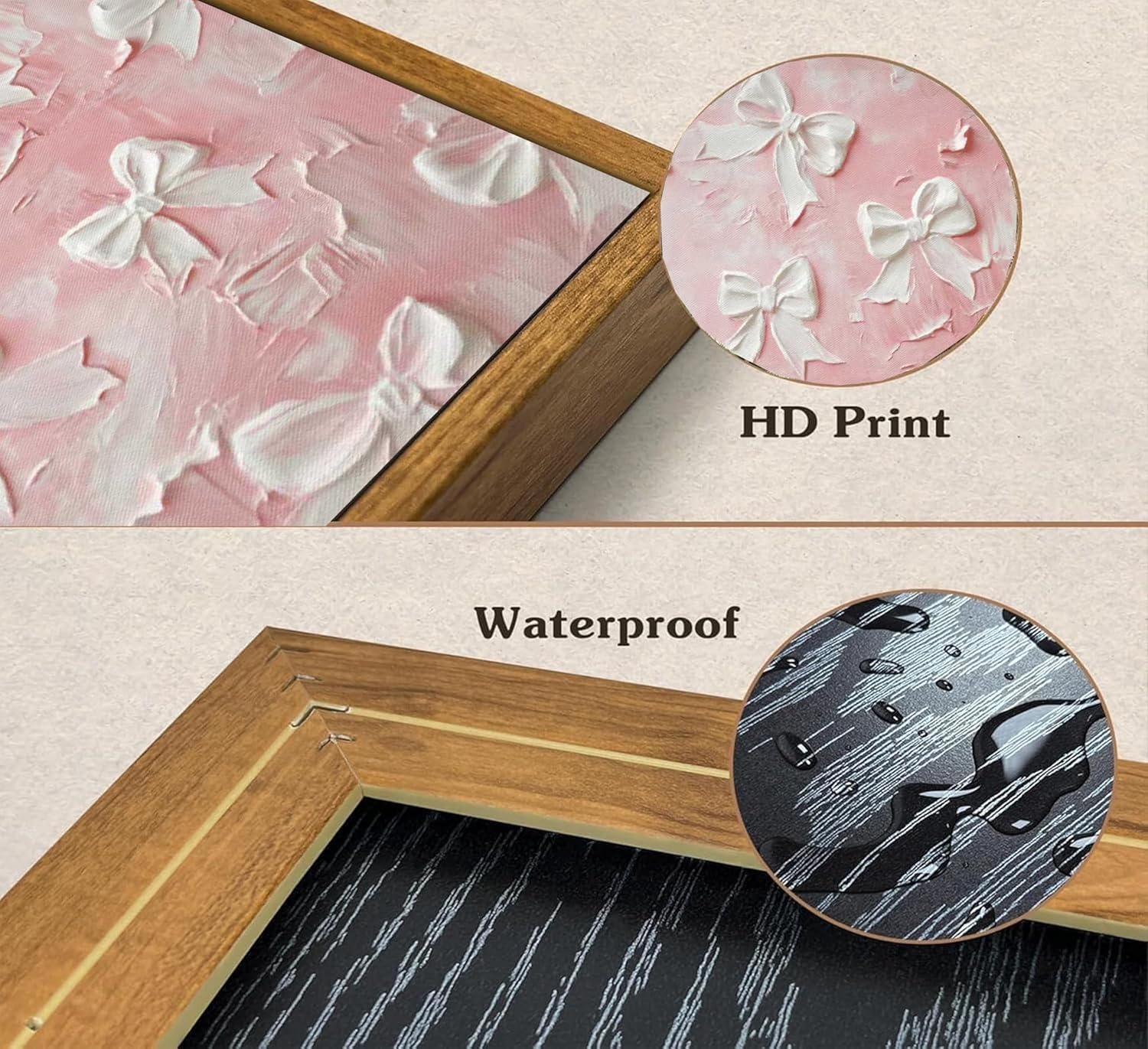 Framed 3D Textured 3Pcs Trendy Pink Bow Canvas Wall Art Vintage Cute Preppy Watercolor Bow Painting Pictures Wall Decor Posters Prints Girly Aesthetic for College Apartment Bedroom Decoration