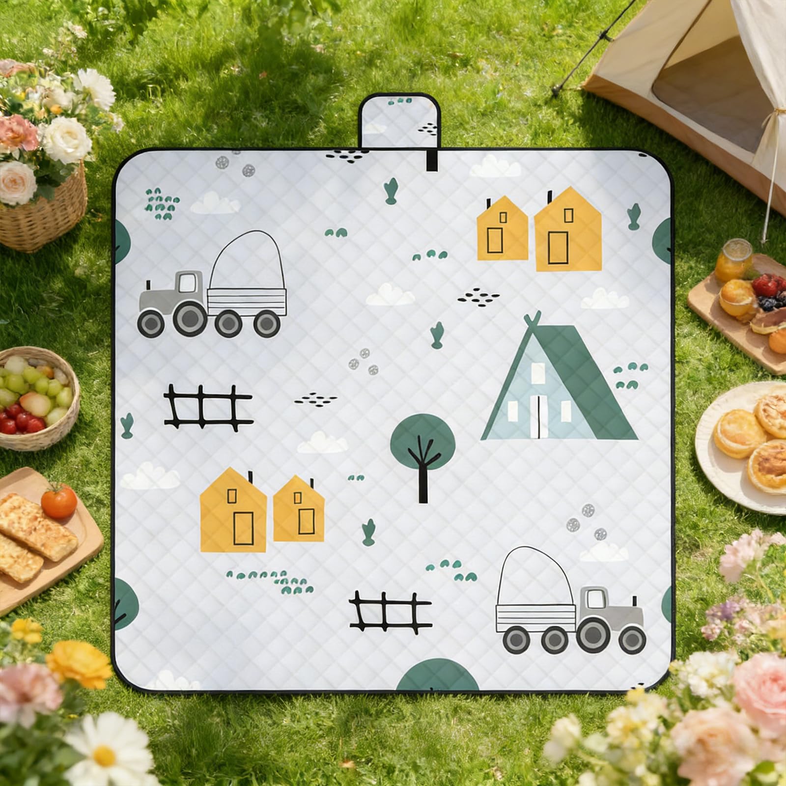 Manta plegable grande de 200 x 150 cm/200 x 200 cm, impermeable, resistente a la arena, para adultos, ideal para parque, playa, festivales, camping al aire libre