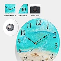 Vista 2 de Coastal Nautical Glass Wall Clock with Seashell Design and Aesthetic Beach Theme - Battery Operated Silent Wall Decor for Home, Kitchen, Living