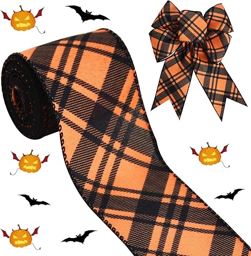 Miniatura 8 de TONIFUL Cinta de borde con alambre blanco y negro de 2.5 pulgadas, cinta de arpillera a cuadros de cuadros, cinta blanca con alambre para envolver