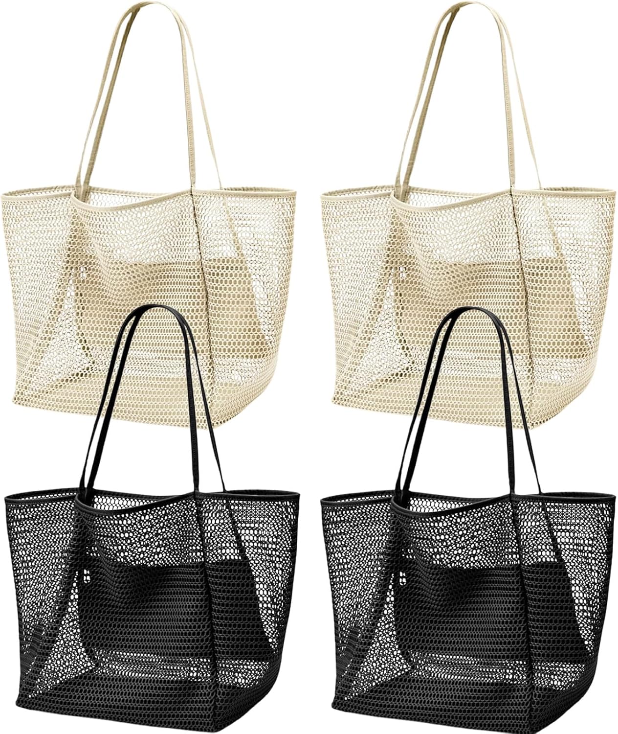 4pcs Beach Bags for Women,Nylon Mesh Summer Travel Tote Bag with Large Inner Zipper Pocket
