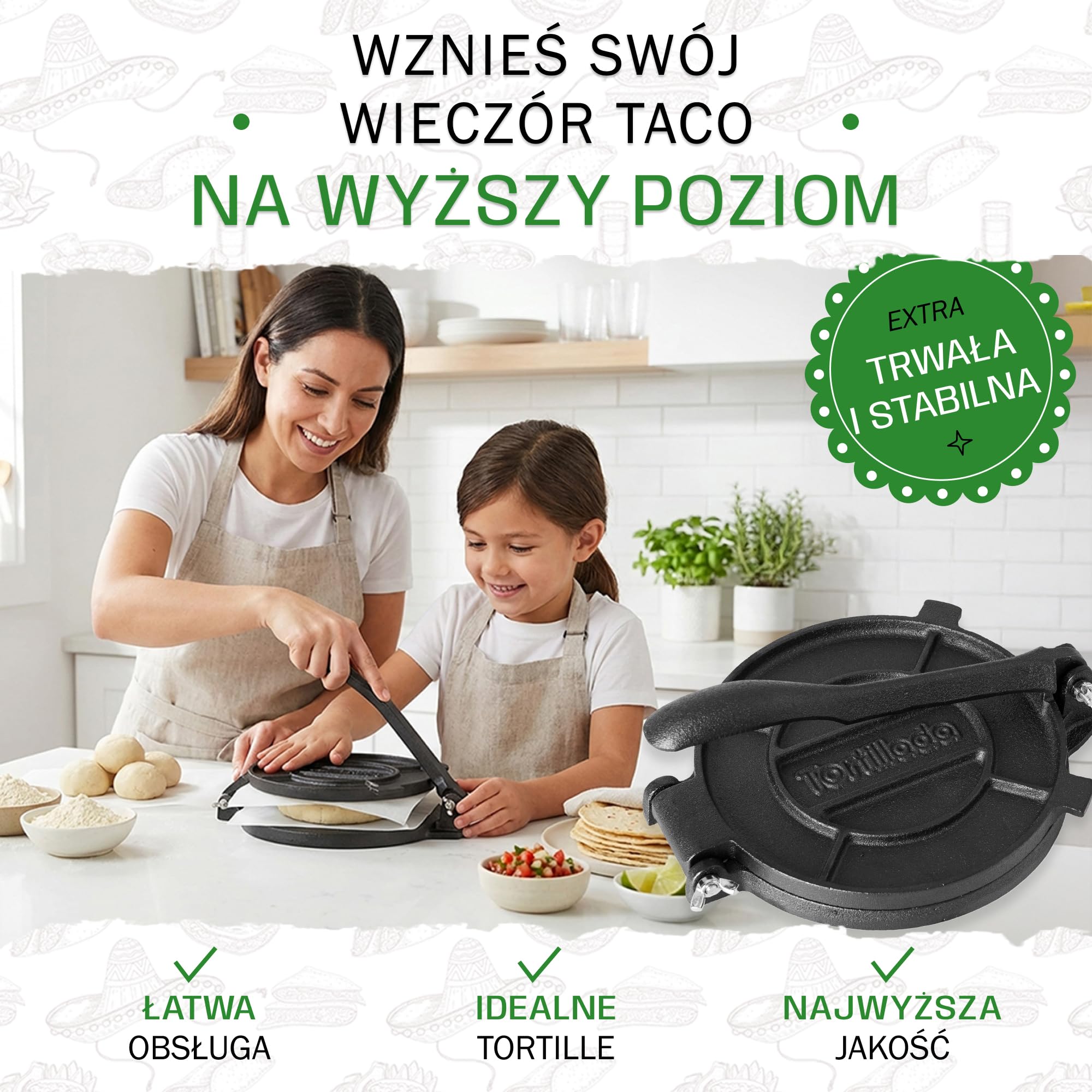 Tortillada - Prasa do tortilli + E-Book z 50 przepisami (30 cm) | Żeliwna prasa do tortilli, quesadilli i roti z 50 przepisami.