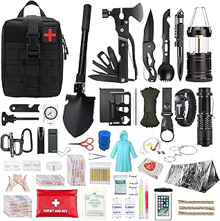 EIN Survival kit mit Emergency kit，206-teiliges überlebensausrüstung notfallrucksack，Kompass Militärschaufel Camping Light Regenmantel Zelt，Outdoor-Camping-Abenteuer-Wandergeschenke für Herren