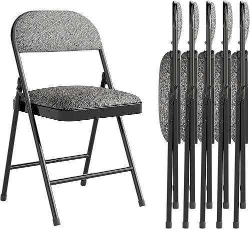 Miniatura 10 de Paquete de 4 sillas plegables acolchadas con respaldo y cojines, juego de sillas de comedor de tela con marco de acero metálico para el hogar