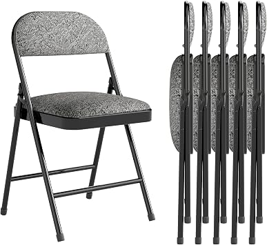 6 Pack Padded Cushion and Back Folding Chairs, Fabric Dining Chair Set with Steel Frame Metal for Home and Office, for Indoor and Outdoor Events, Fabric Gray