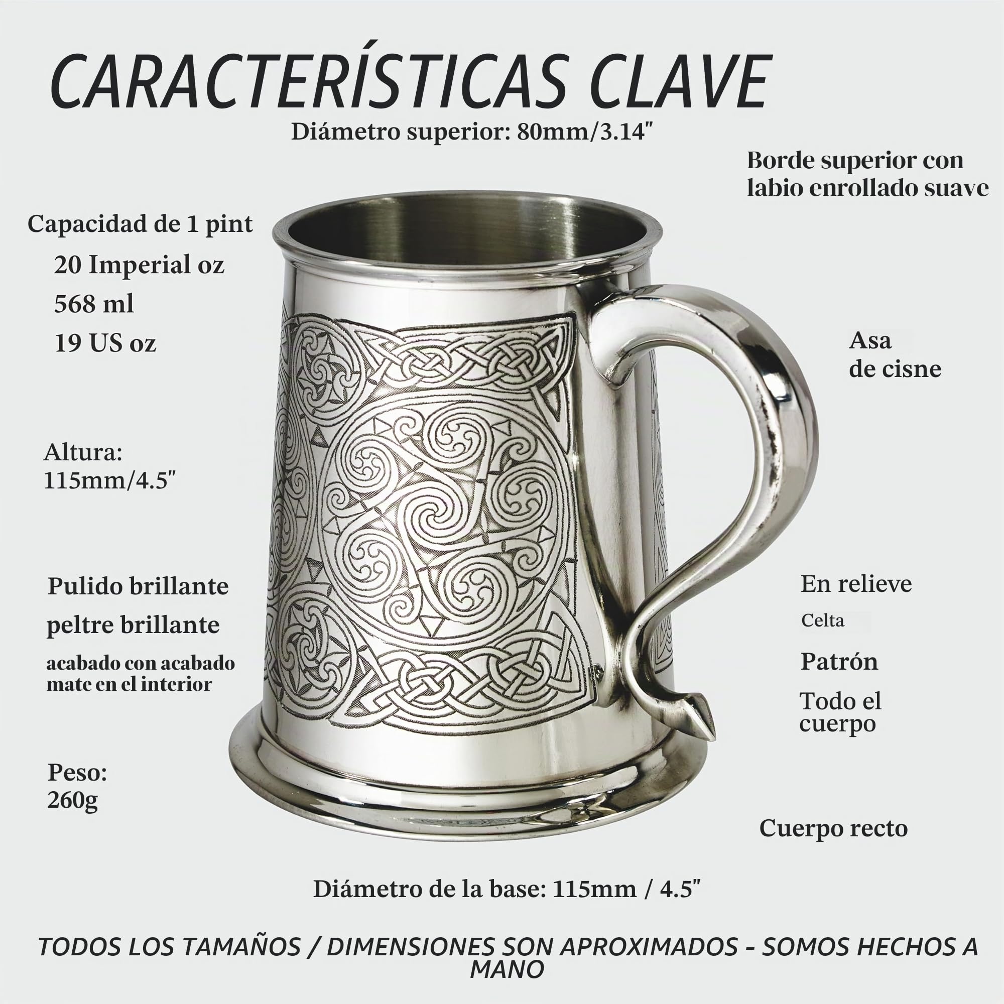 Wentworth Pewter Jarra de peltre con espirales celtas de 1 pt