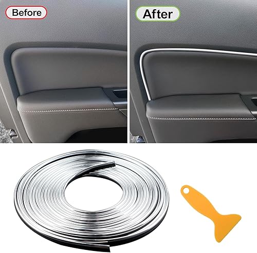 Miniatura 4 de Spurtar Accesorios Cromados Plateados Estéticos para Interior de Automóvil para Mujeres y Hombres, Tiras de Moldura para Modificaciones de Automóvil