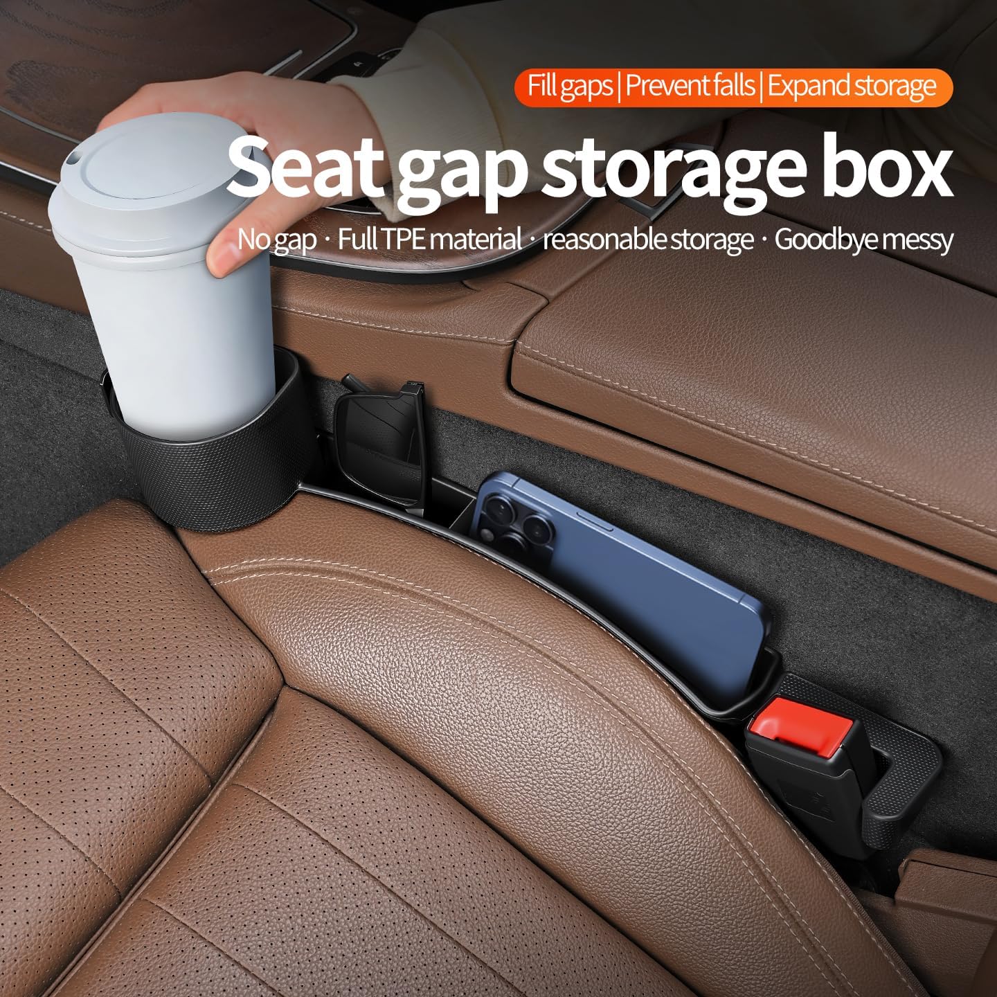 Car Seat Gap Filler Organizer, 2PCS Car Seat Gap Plug with Storage Slot, 3-in-1 Seat Gap Filler with Cup Holder & Hooks, Car Interior Organizer for Sedans SUVs Trucks, Black (2)