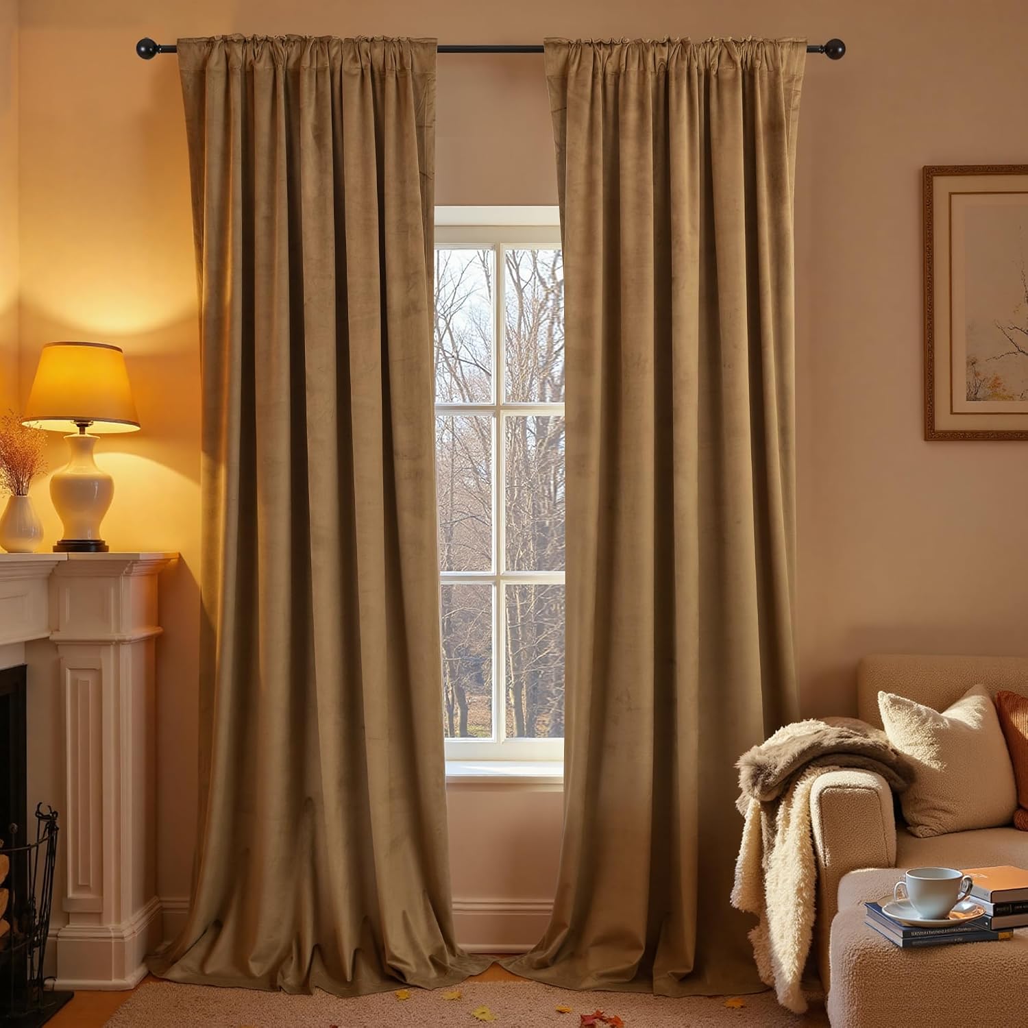 KOUFALL Extra Long 120 Inch Velvet Blackout Curtains, 10 FT Length Floor to Ceiling Luxury Pleated Black Out Traverse Drapes for Track System Living Room, 52“W x 120”L 2 Panel Set