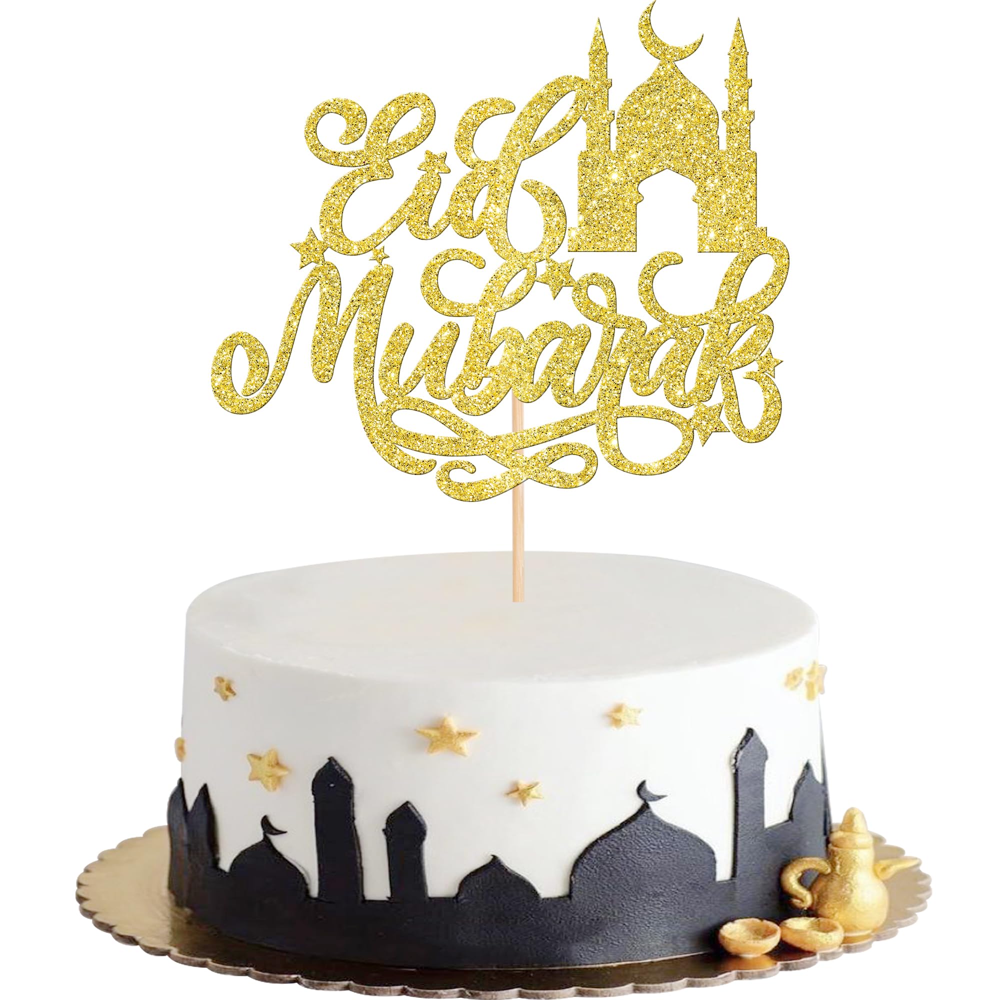Rsstarxi Eid Mubarak Tortenaufsatz – Mond & Stern Design, Silber, 14.2x22.1 Cm, Für Islamische Feste Wie Ramadan & Eid