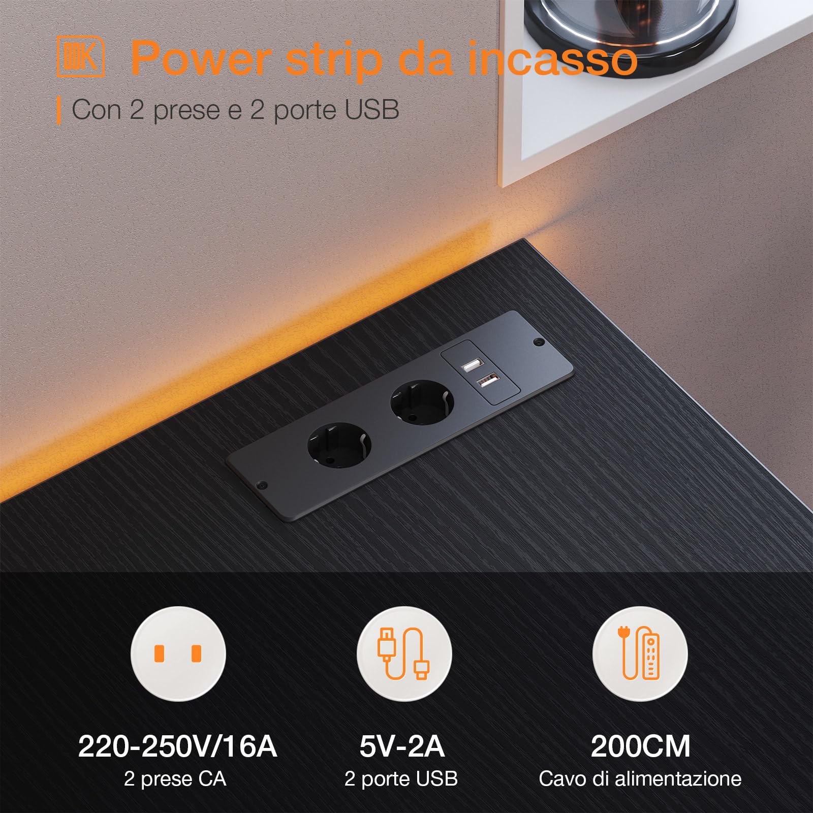 ODK Scrivania con 3 Cassetti, 120x48x75,5 cm Scrivania per Ufficio con 2 Prese di Corrente e Prese USB, Scrivanie PC Reversibili Scrittoio Scrivanie per Computer Domestico, bureau, Nero