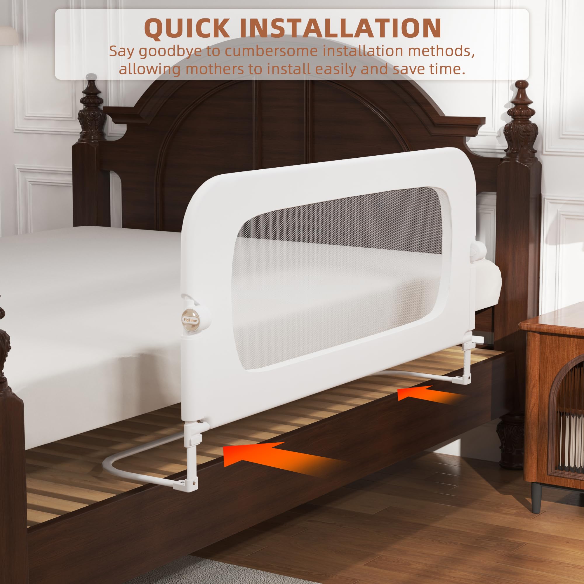 FigTime Barandilla de cama para niños pequeños, protector de riel de cama de bebé para niños, barandillas de cama para niños pequeños con ajuste de anclaje reforzado, altura ajustable y plegable,