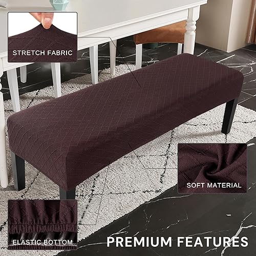 Miniatura 9 de SearchI Funda elástica para banco de comedor, lavable y duradera, fundas de asiento rectangulares para comedor, sala de estar, cocina (rejilla beige)