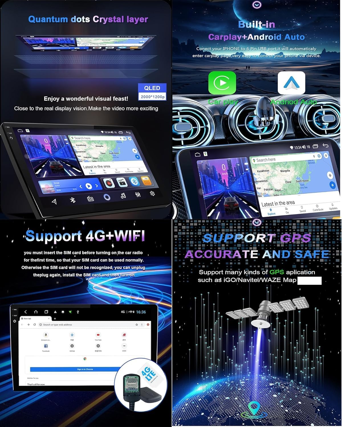 Autoestéreo para 4Runner 2009-2019 con Pantalla táctil de 9, GPS, Bluetooth, CarPlay y Android Auto M6 Pro3 (Grey)