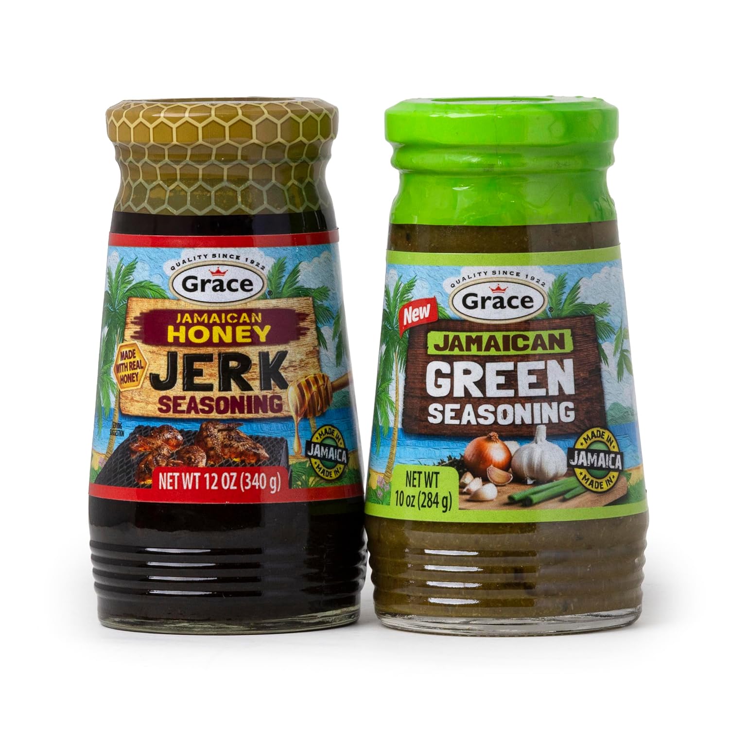 Grace Jamaican Honey & Green Seasoning 2 Pack - Jamaican Style Seasoning for Meat, Chicken, Seafood, and Vegetables