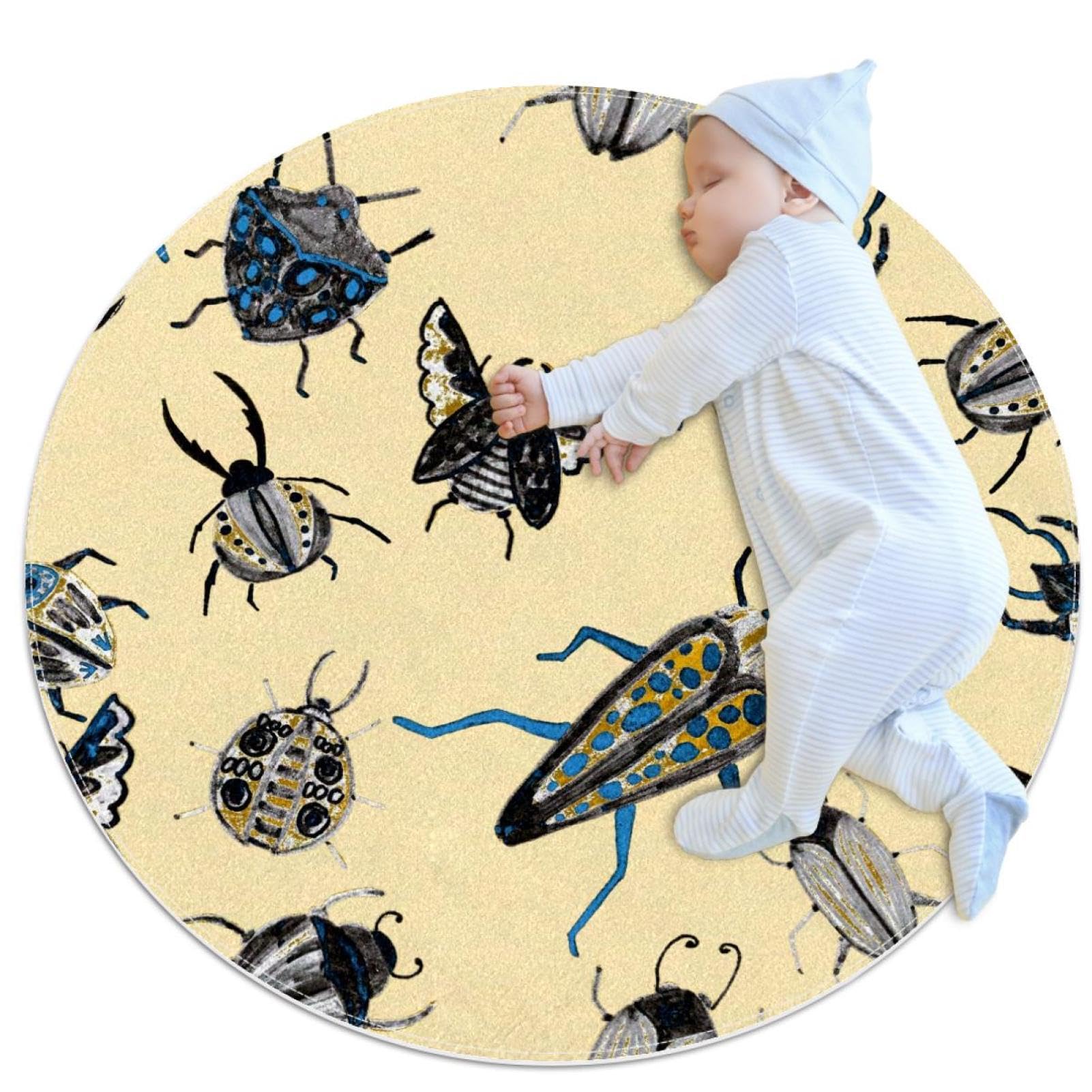 Tapis de salle de bain antidérapant rond 1m motif scarabées